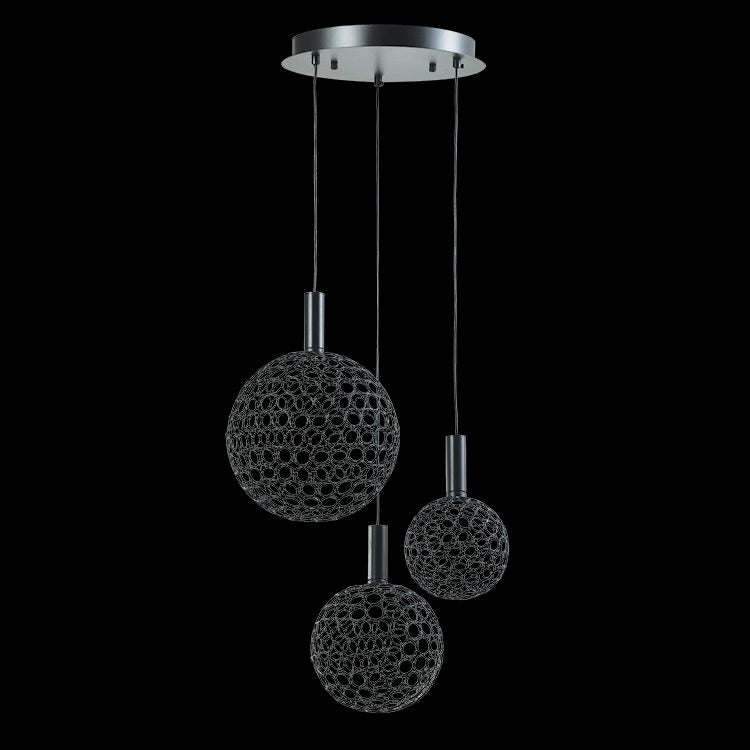 LED Trio Round Metal Ring Pendant - Black