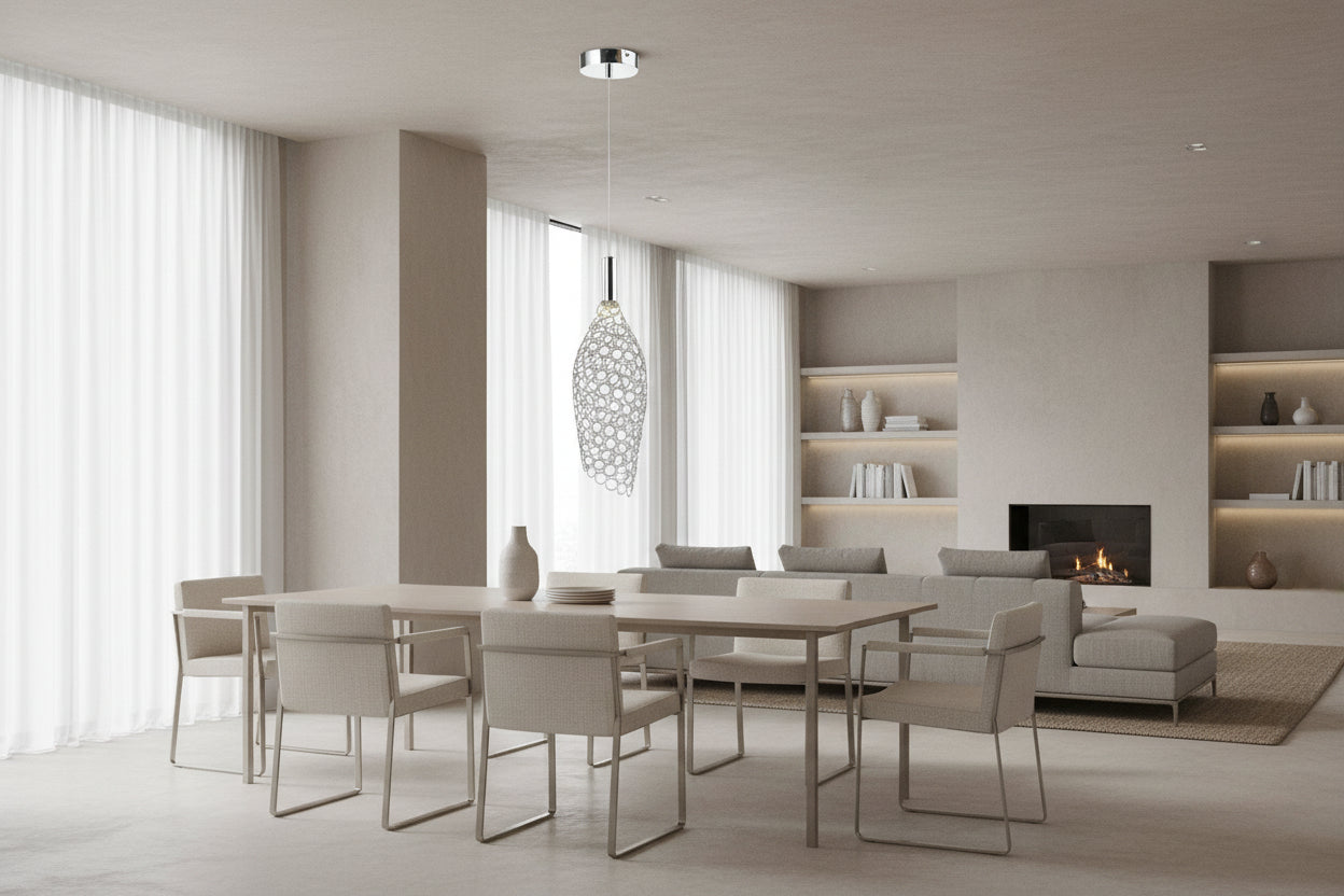 Modern pendant light with unique design on a black background