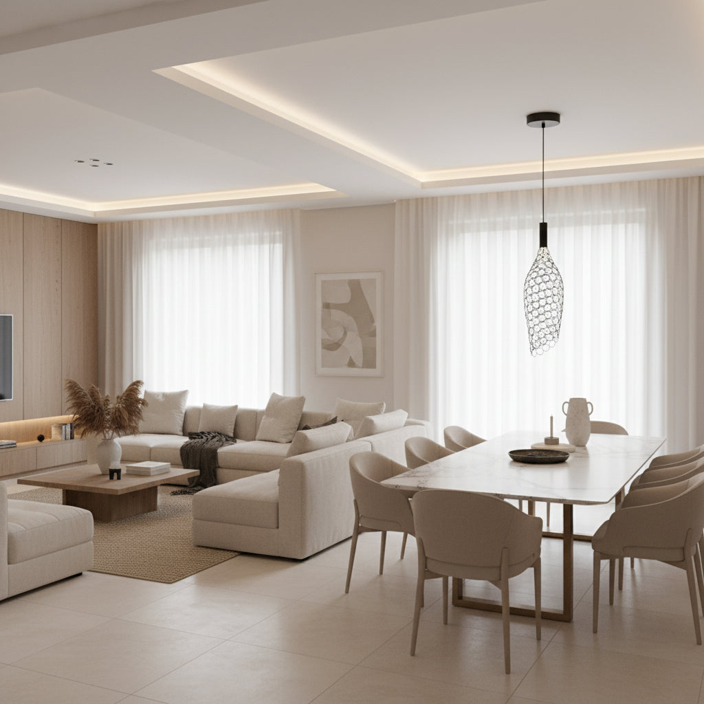 LED Medium Long Metal Ring Pendant - Black