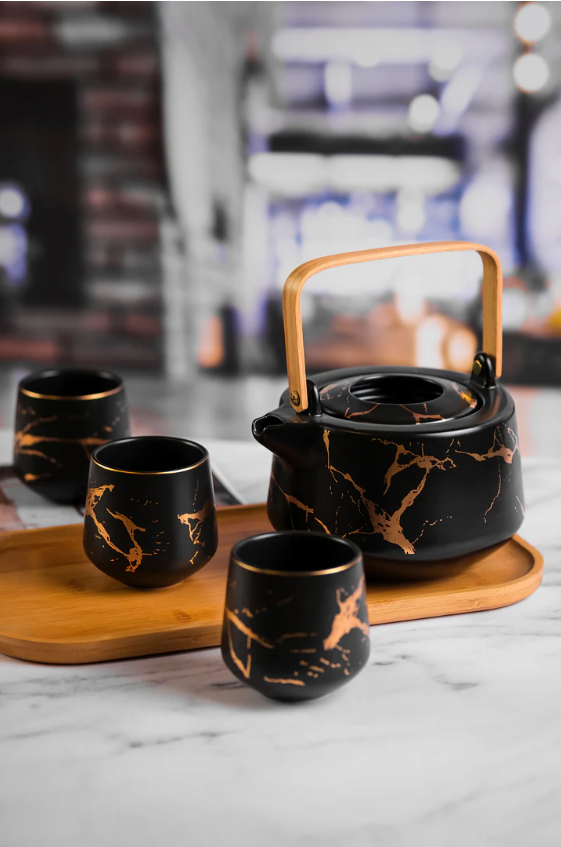 その他 kyne Gold Ceramic Tray & Mug Set ONAIR Kintsugi Teapot and Cups