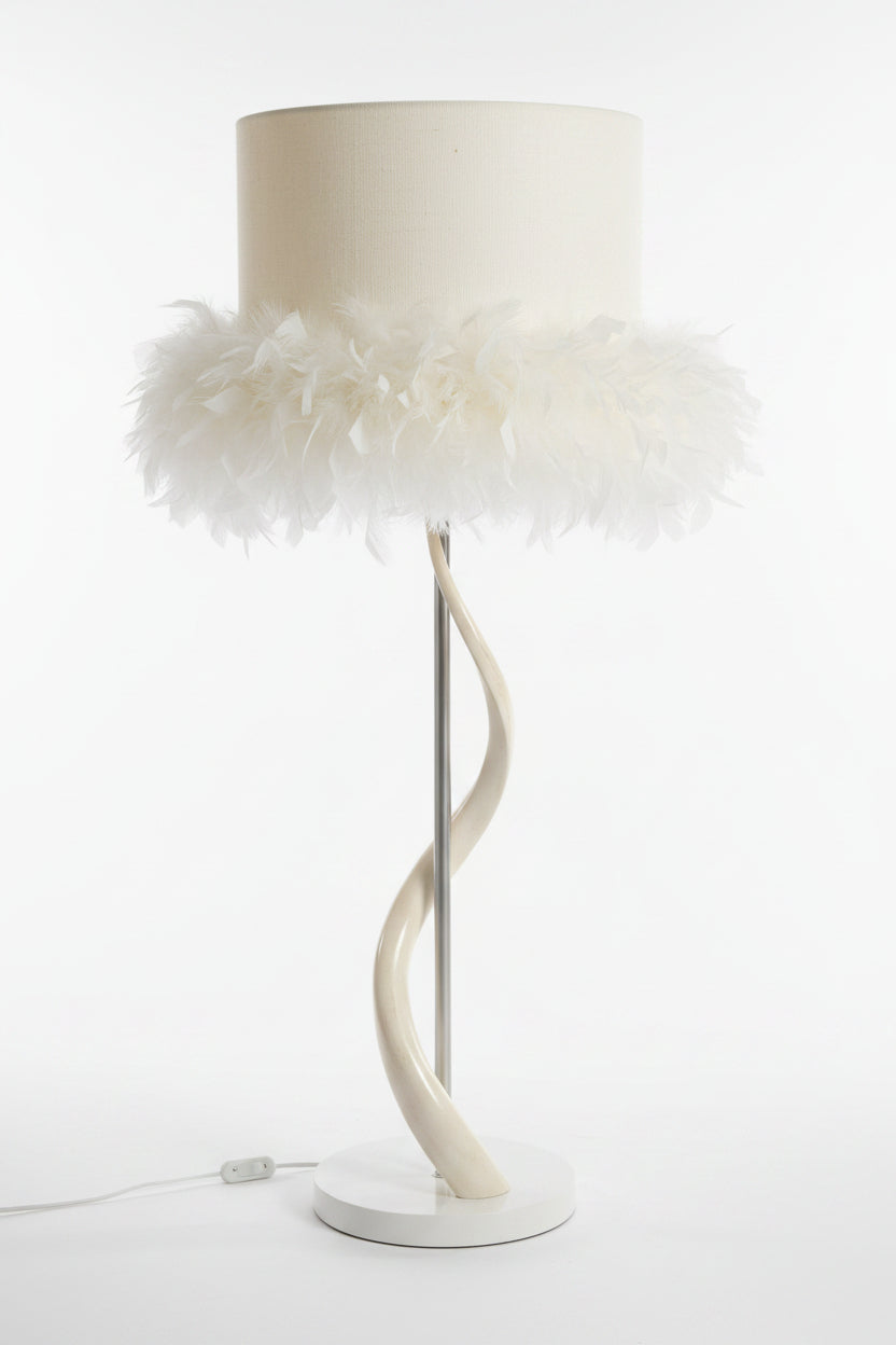 Silk Drum with Boa LAMP SHADE AND KUDU INNER HORN - NetDécor