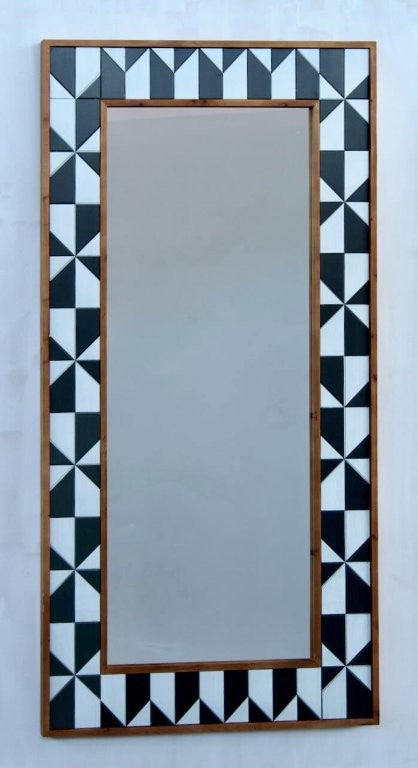 Large Geometric Black & White Wooden Mirror