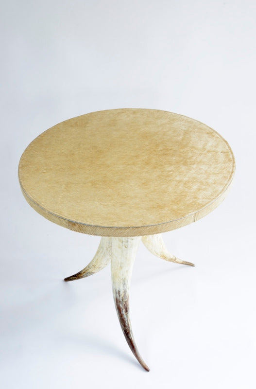 Cream Cow Horn Table with Cream Cow Skin Top
