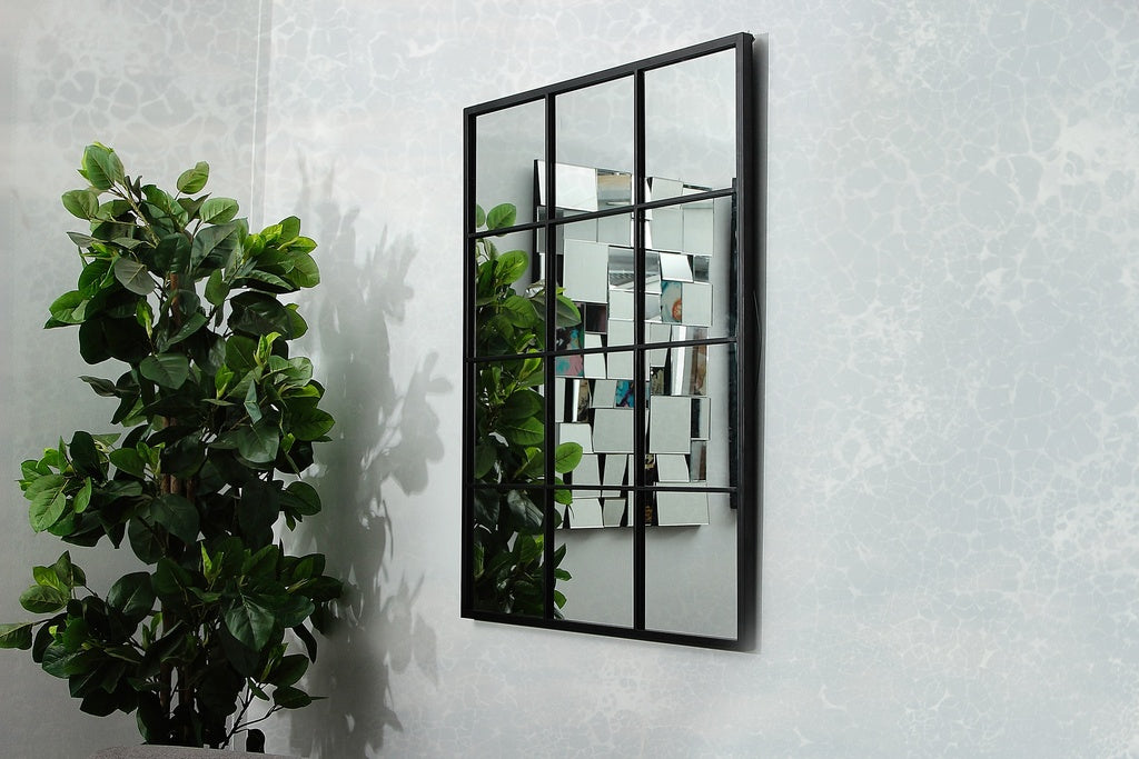 Black Grid Wall Mirror – Industrial Windowpane Style 900x1200mm Decorative Mirror