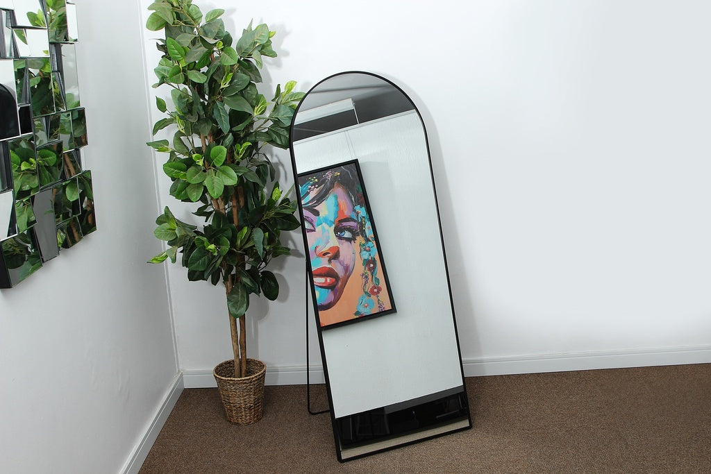 Arched Full-Length Standing Mirror – Black Frame with Stand 1800x700mm
