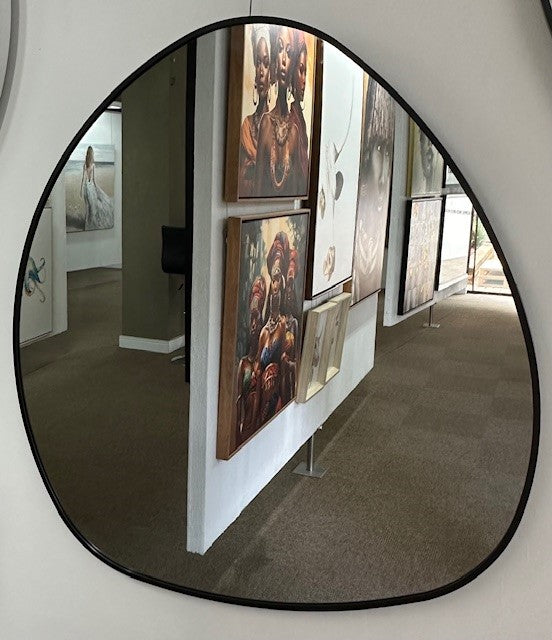Pebble-Shaped Wall Mirror – Black Frame 860x860mm Modern Decorative Mirror