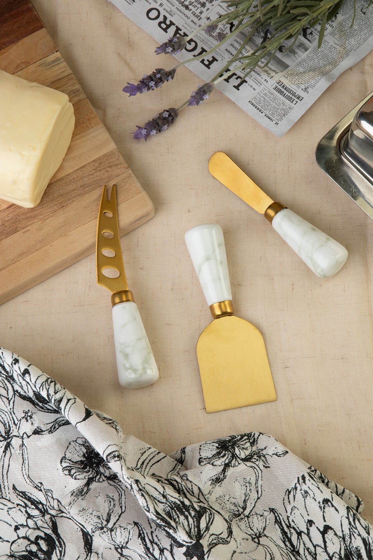 Cheese Knife Set 3pc - Marble & Gold