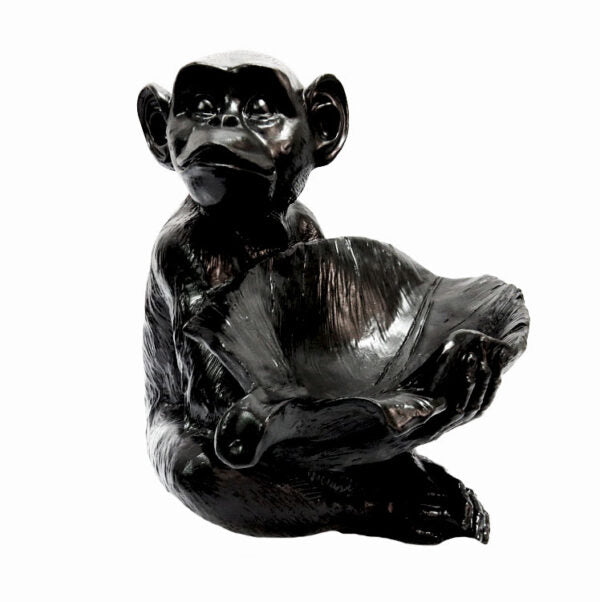Dark Metallic Monkey Sitting Sculpture