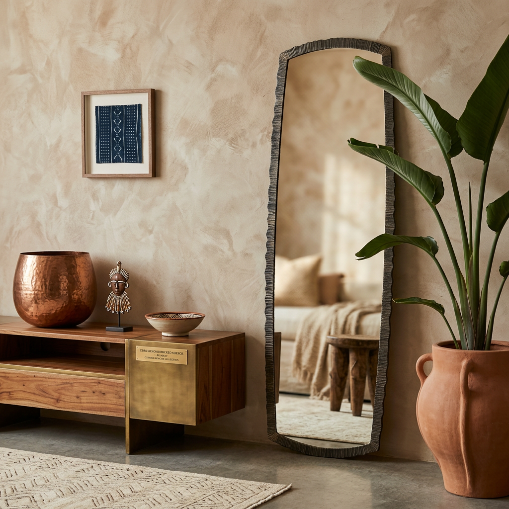 TALL OBLONG BROWN GOLD METAL MIRROR