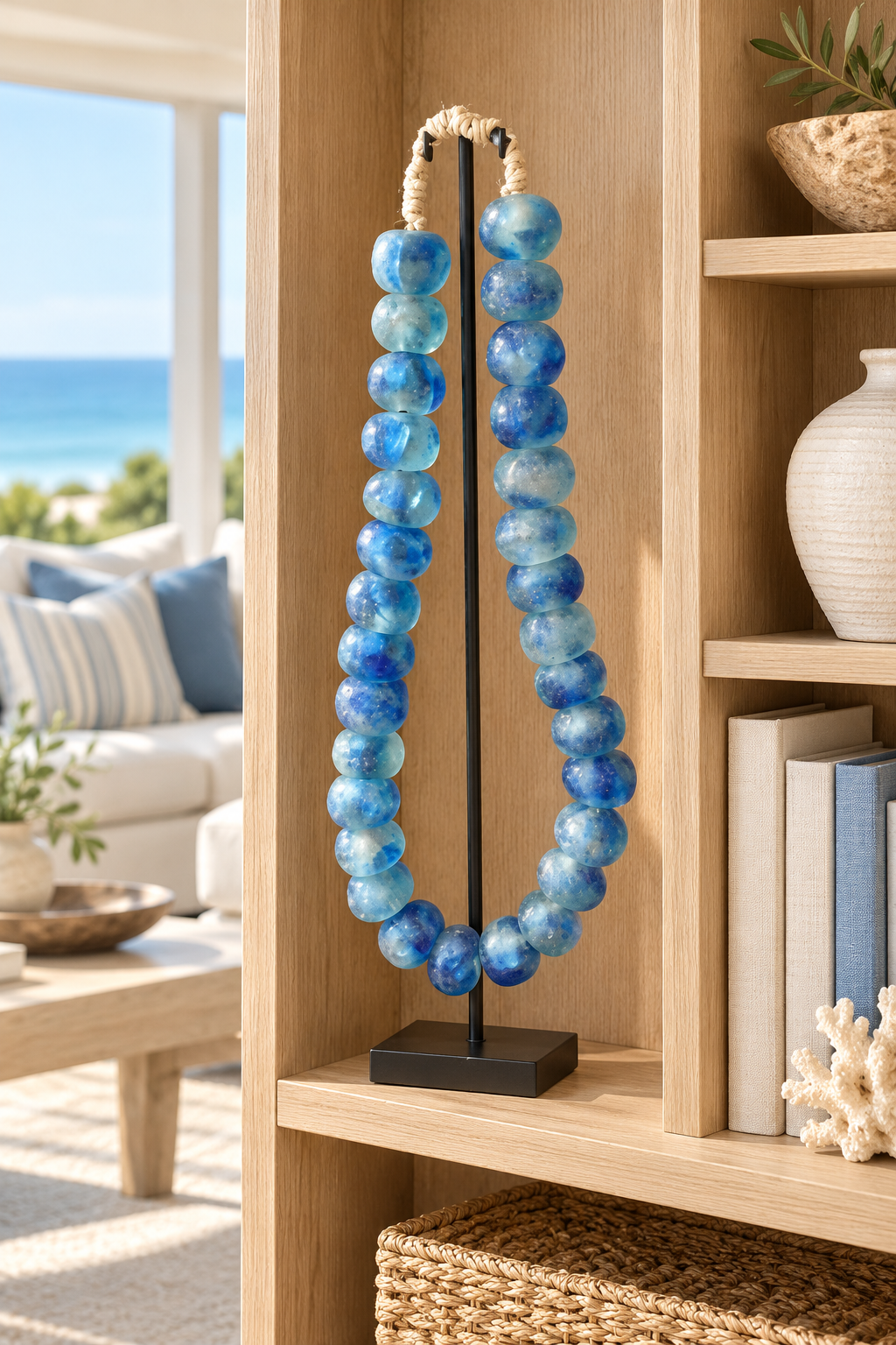 Large Blue Glass Beads on Stand