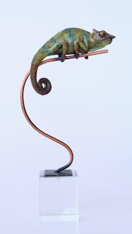 Blue & Green Chameleon on Crystal Base