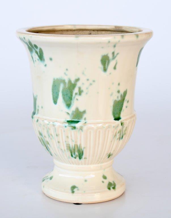 Cream Ceramic Urn Green Speckle