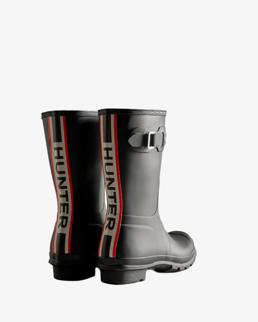 Women's Tri-Colour Logo Backstrap Short Wellington Boots - Black