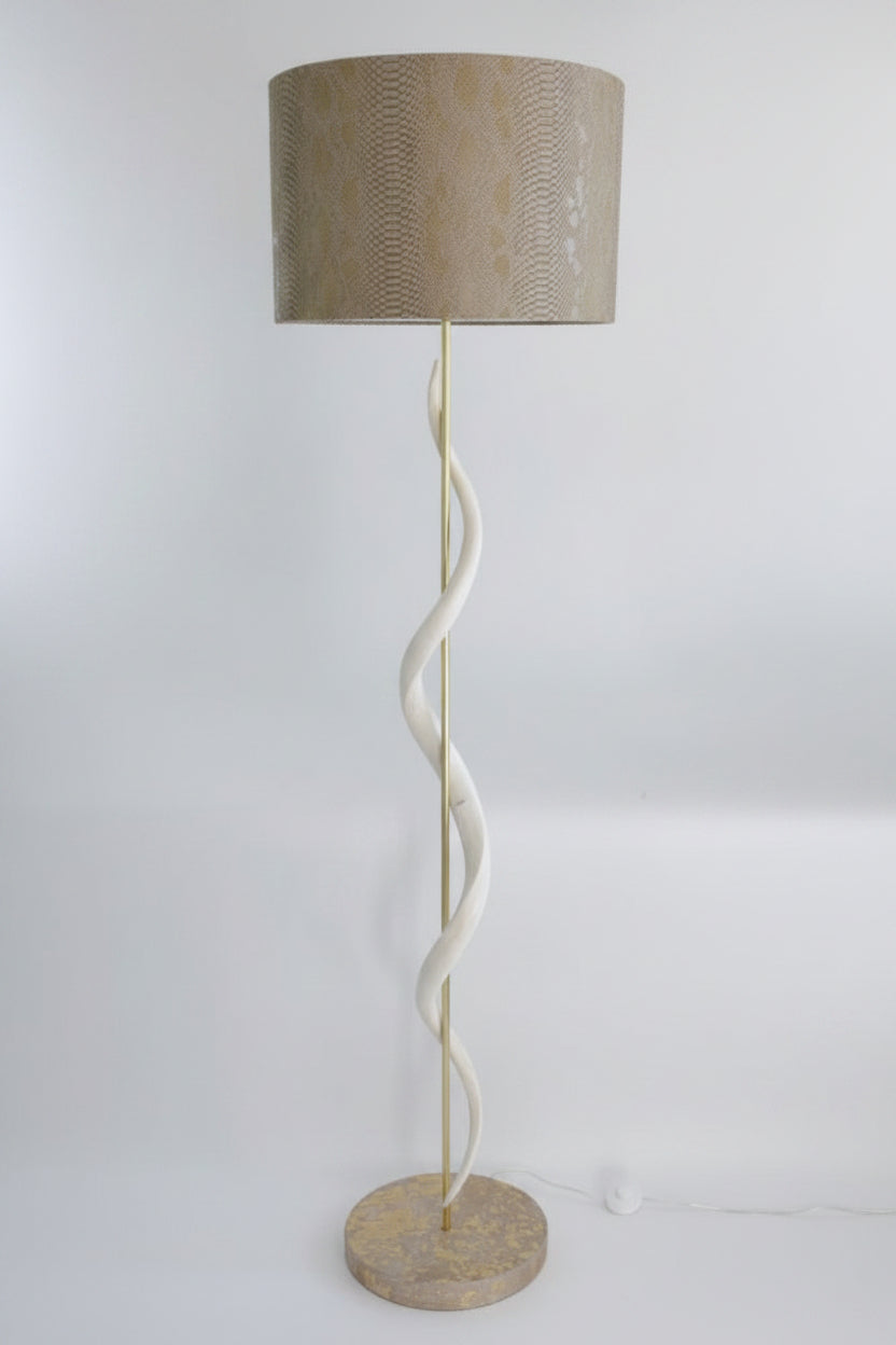 Kudu Inner Horn Single Twist Standing Lamp with Cream Cow Skin Base