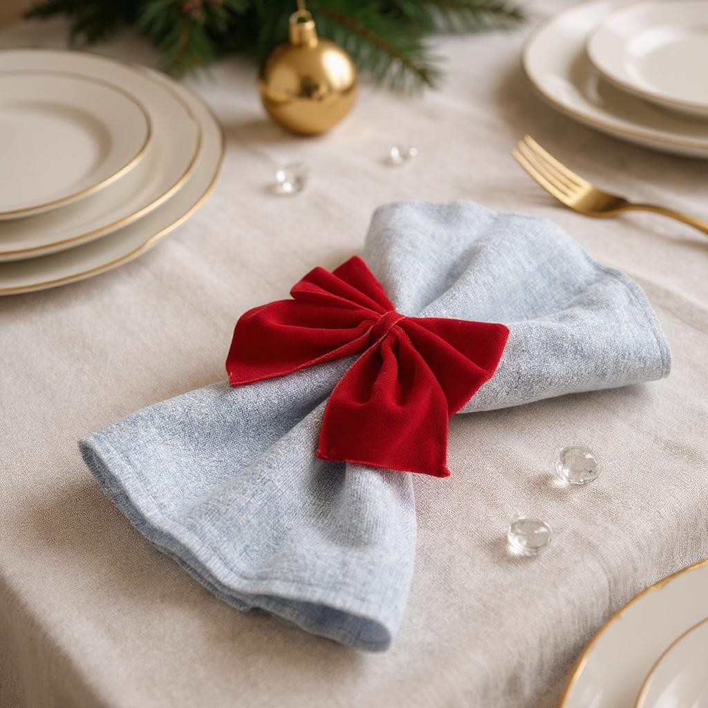 Napkin Rings 8pc Set - Red Velvet Bow