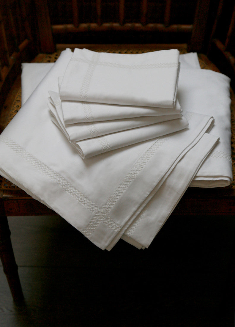Reed Family Linen -Cross Stitch Standard Pillowcase Pair- Percale Weave White