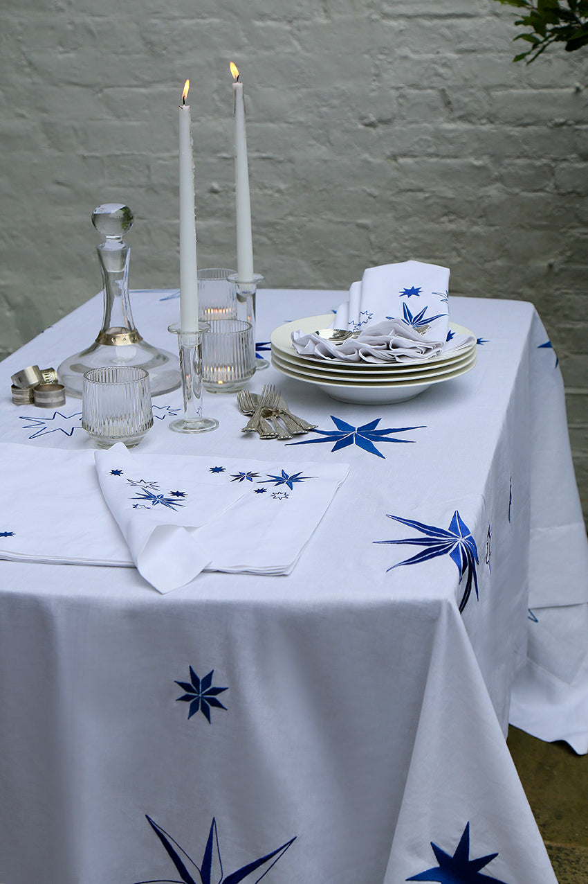 REED LINEN - Constellation Tablecloth & Napkins - Blue and White