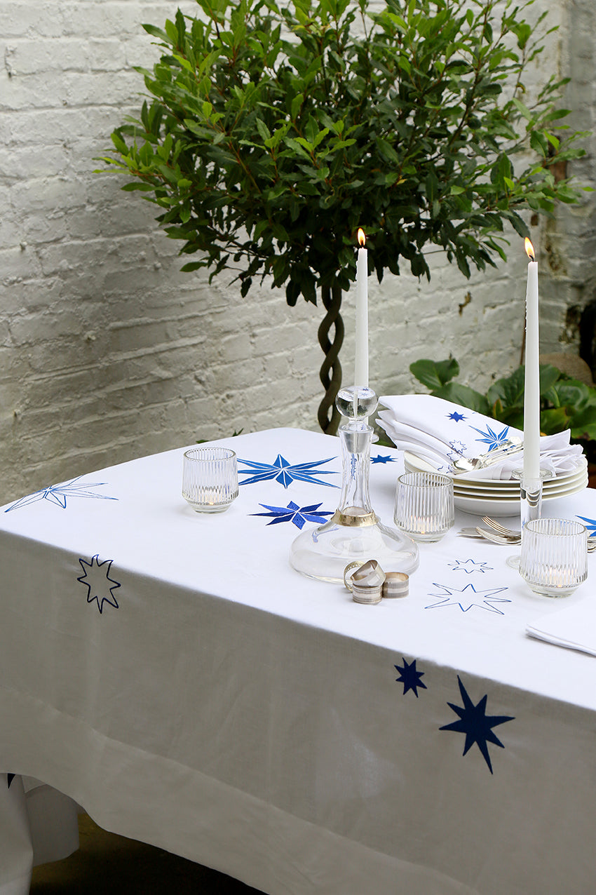 REED LINEN - Constellation Tablecloth & Napkins - Blue and White