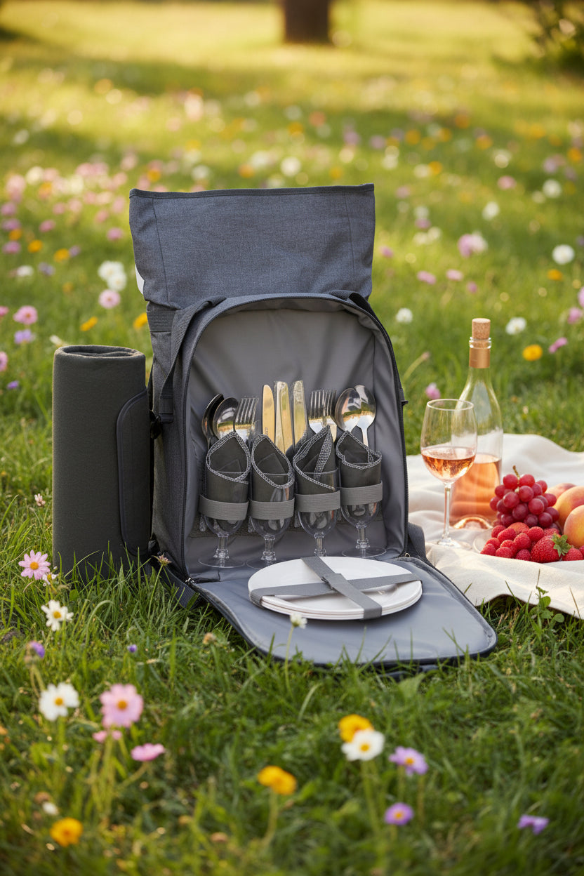 Retreat Picnic Backpack with Fleece Blanket and Cutlery for 4 people