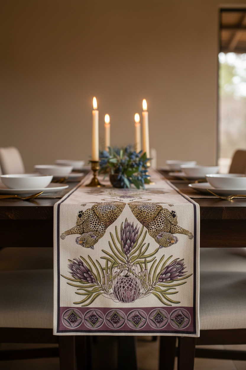 Table Runner Natural Linen (245x45cm) - Plum