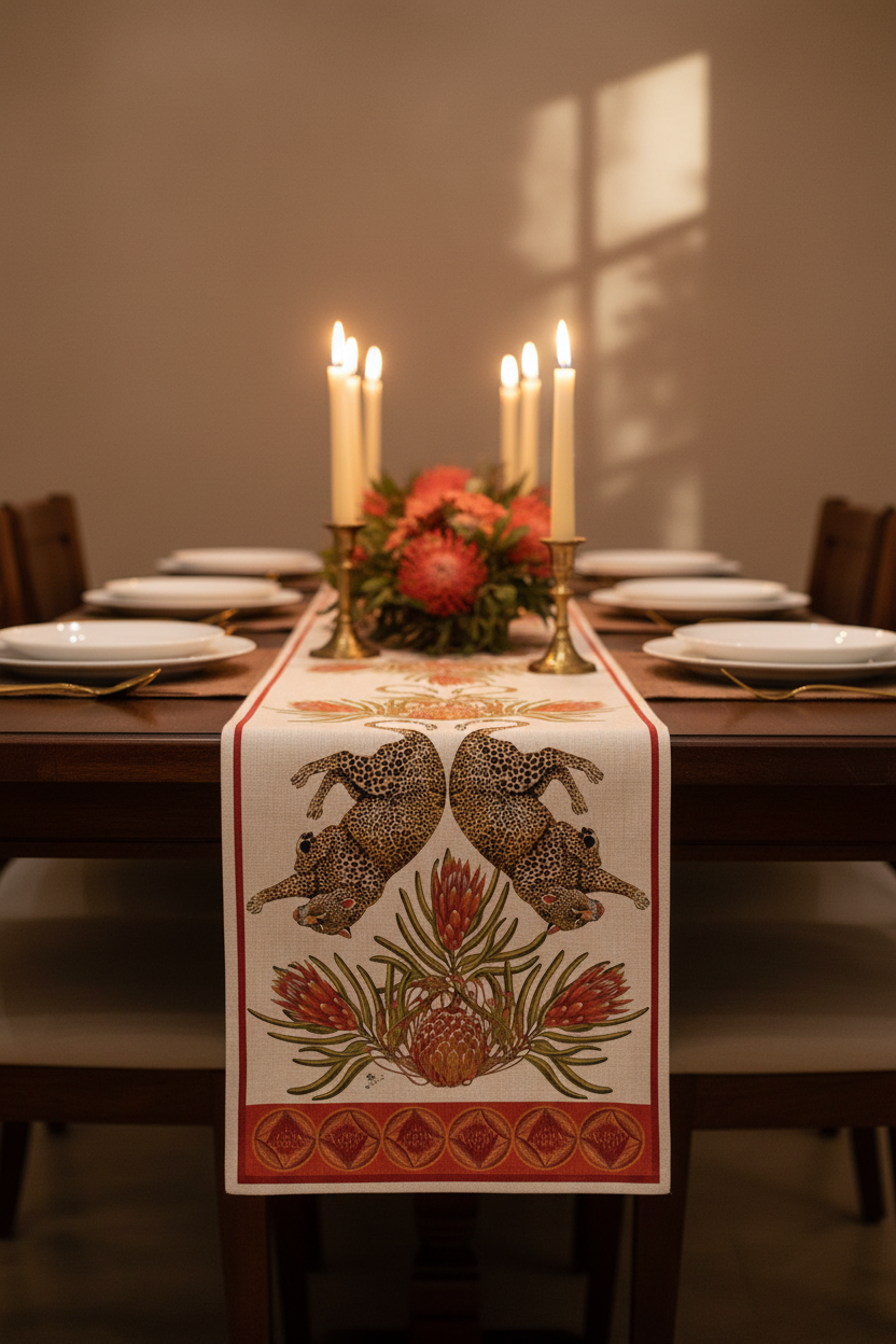 Table Runner Natural Linen (245x45cm) - Red