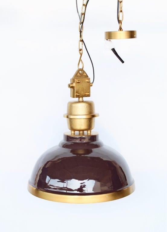 Brass and Black Enamel Chandelier