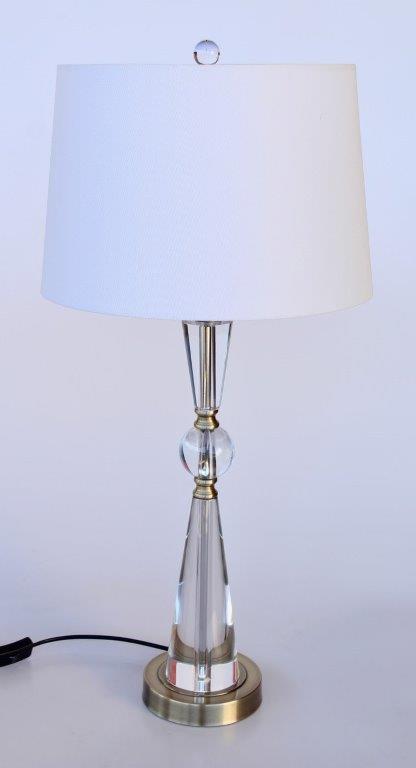 Tall Crystal Lamp White Finial & Harp Shade