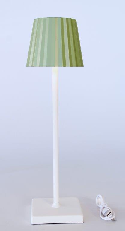 White LED Table Lamp with Green Pleated Shade