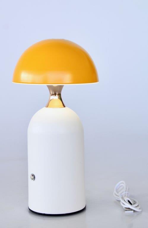 White LED Table Lamp Base with Yellow Dome Shade