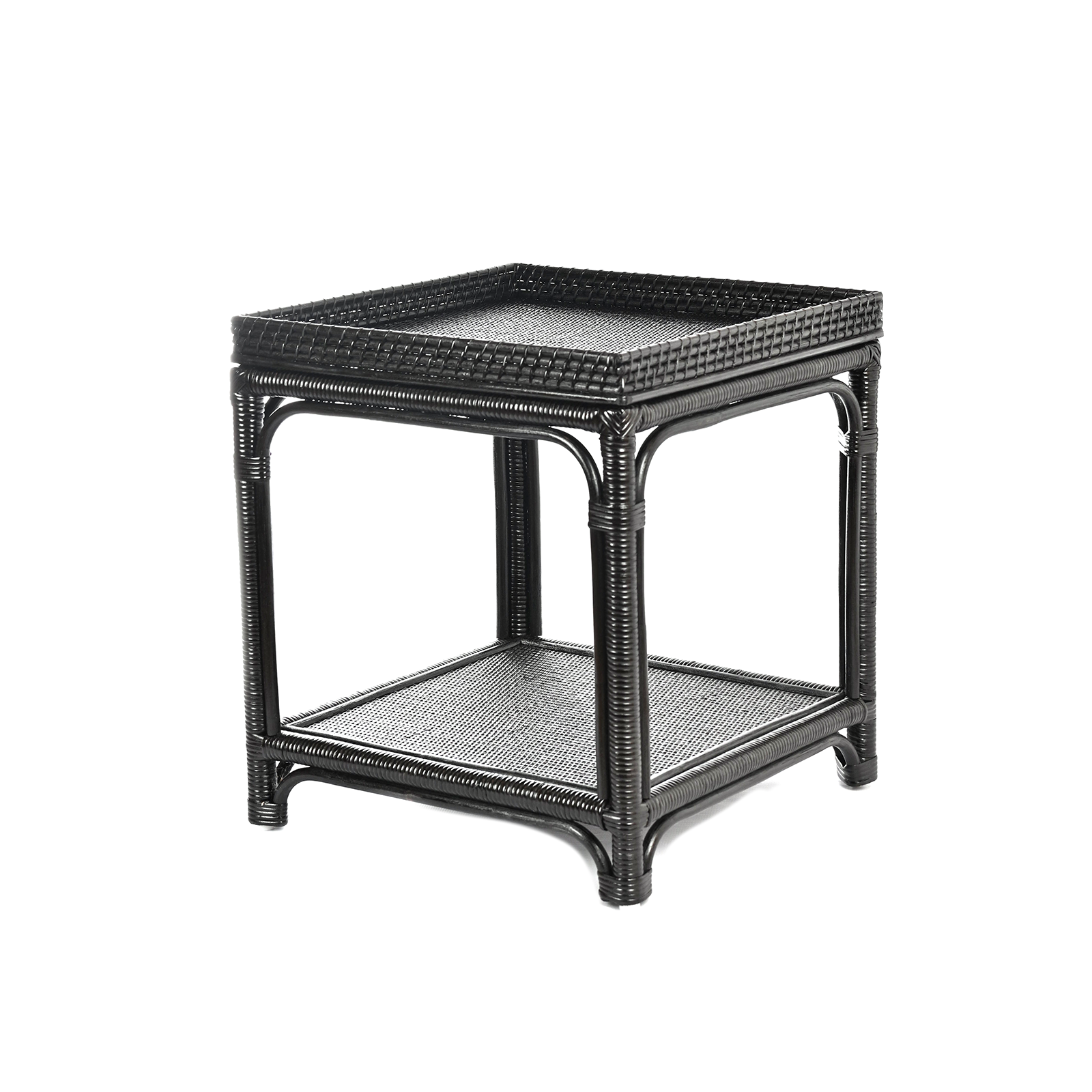 2 Tier Black Rattan Square Side Table