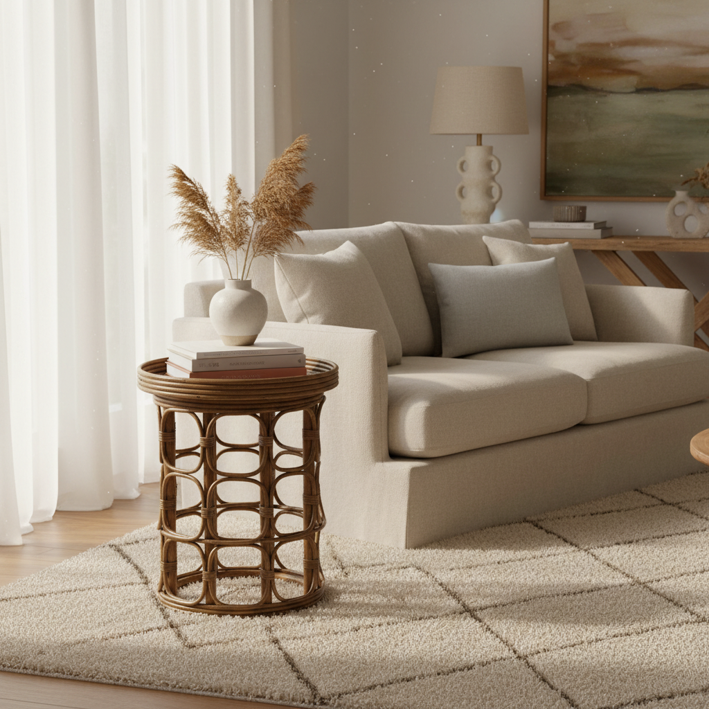 Wicker side table on a white background