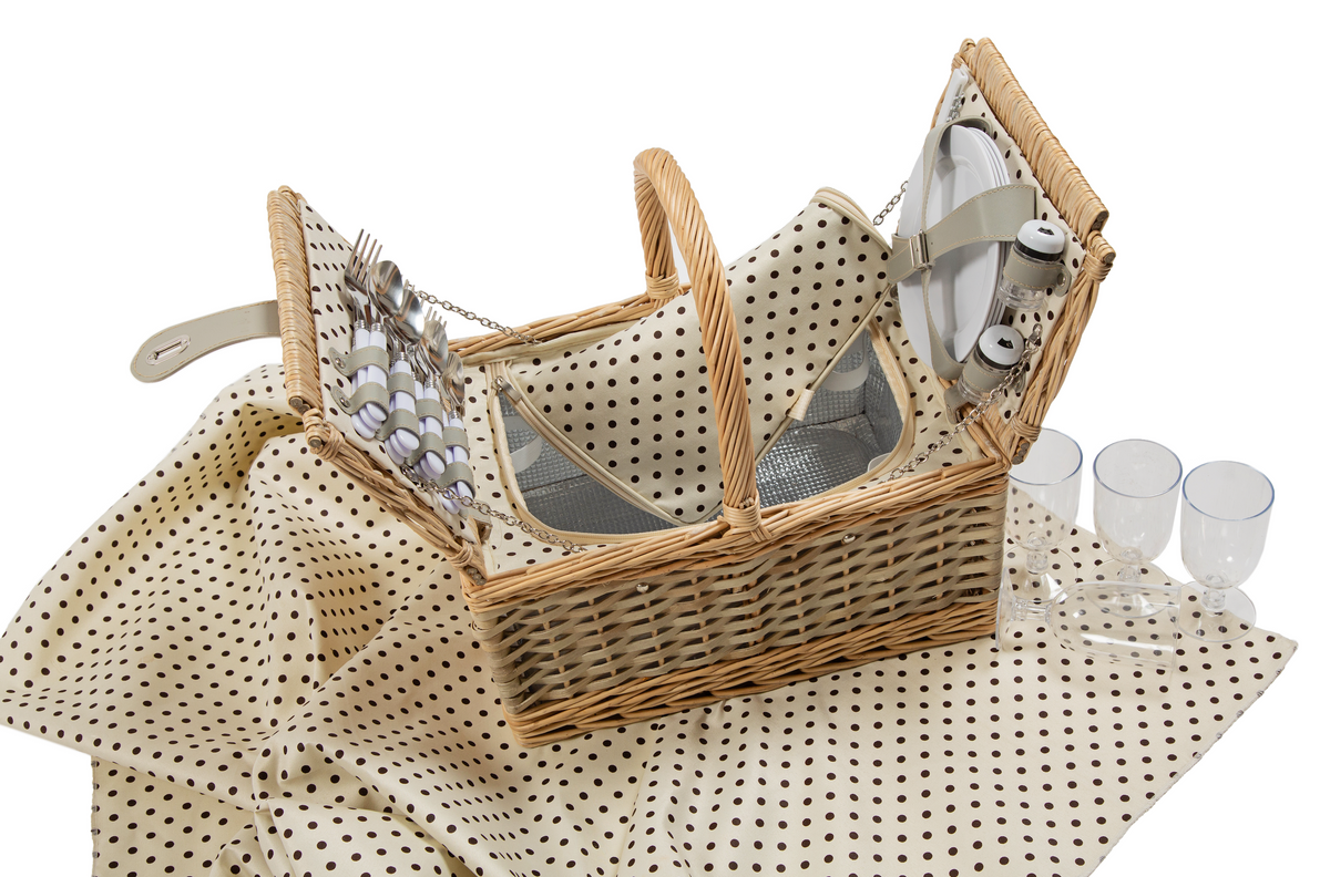 Polka Basket with Picnic Table Cloth for 4 people