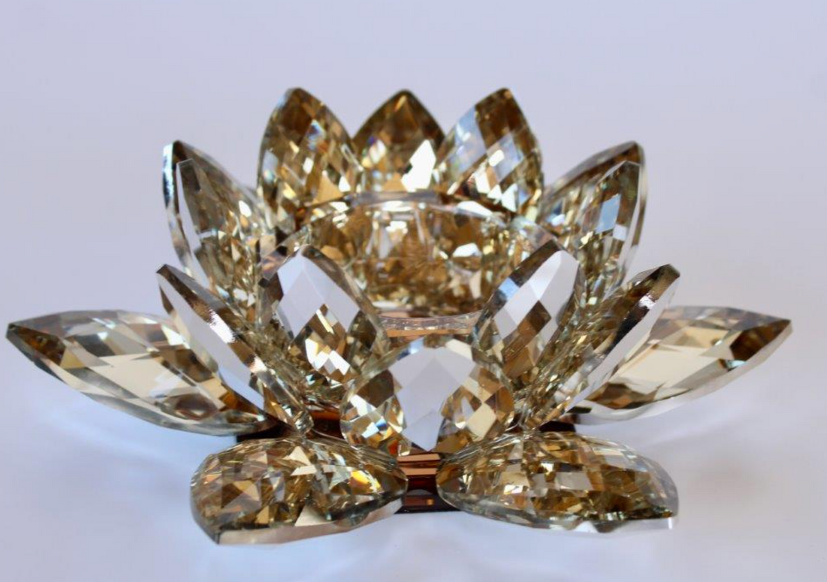 CHAMPAIGNE GLASS LOTUS CANDLE HOLDER NetDécor