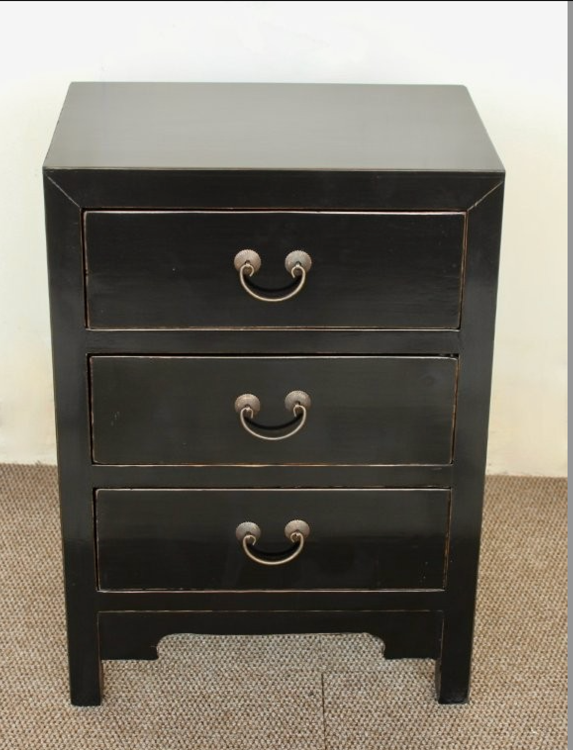 BLACK 3 DRAWER BEDSIDE TABLE