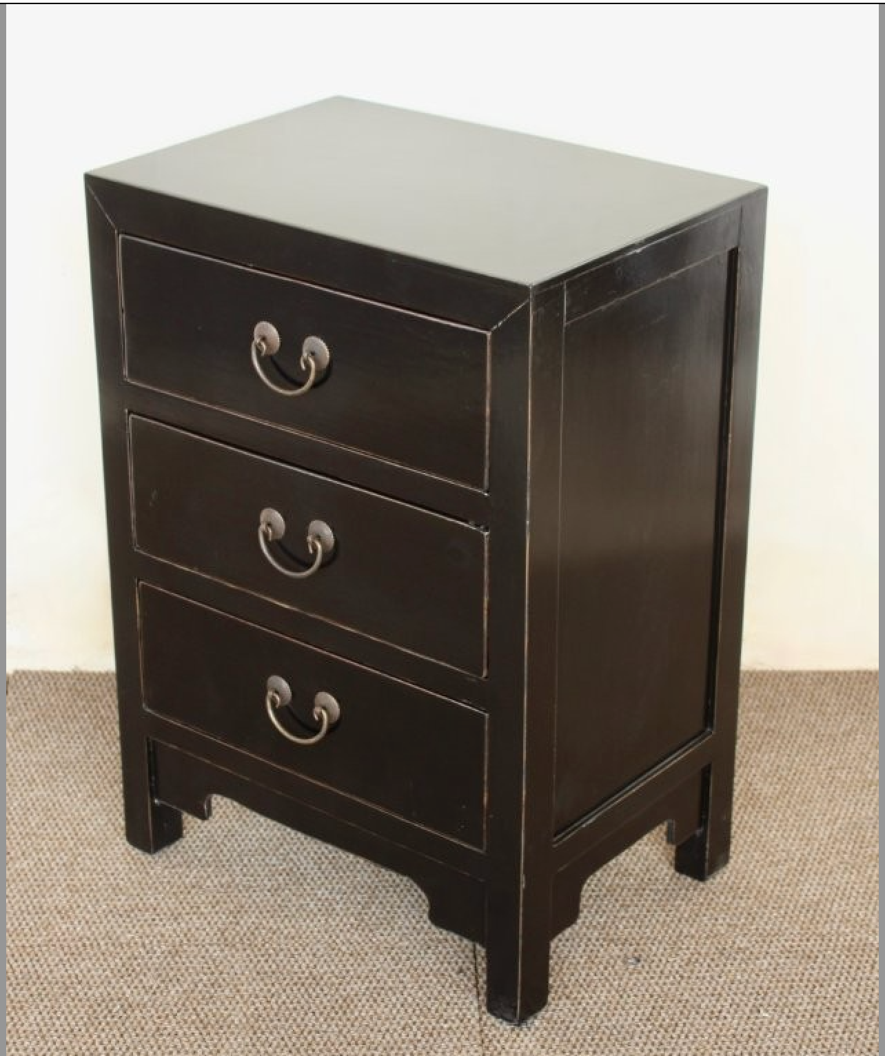 BLACK 3 DRAWER BEDSIDE TABLE