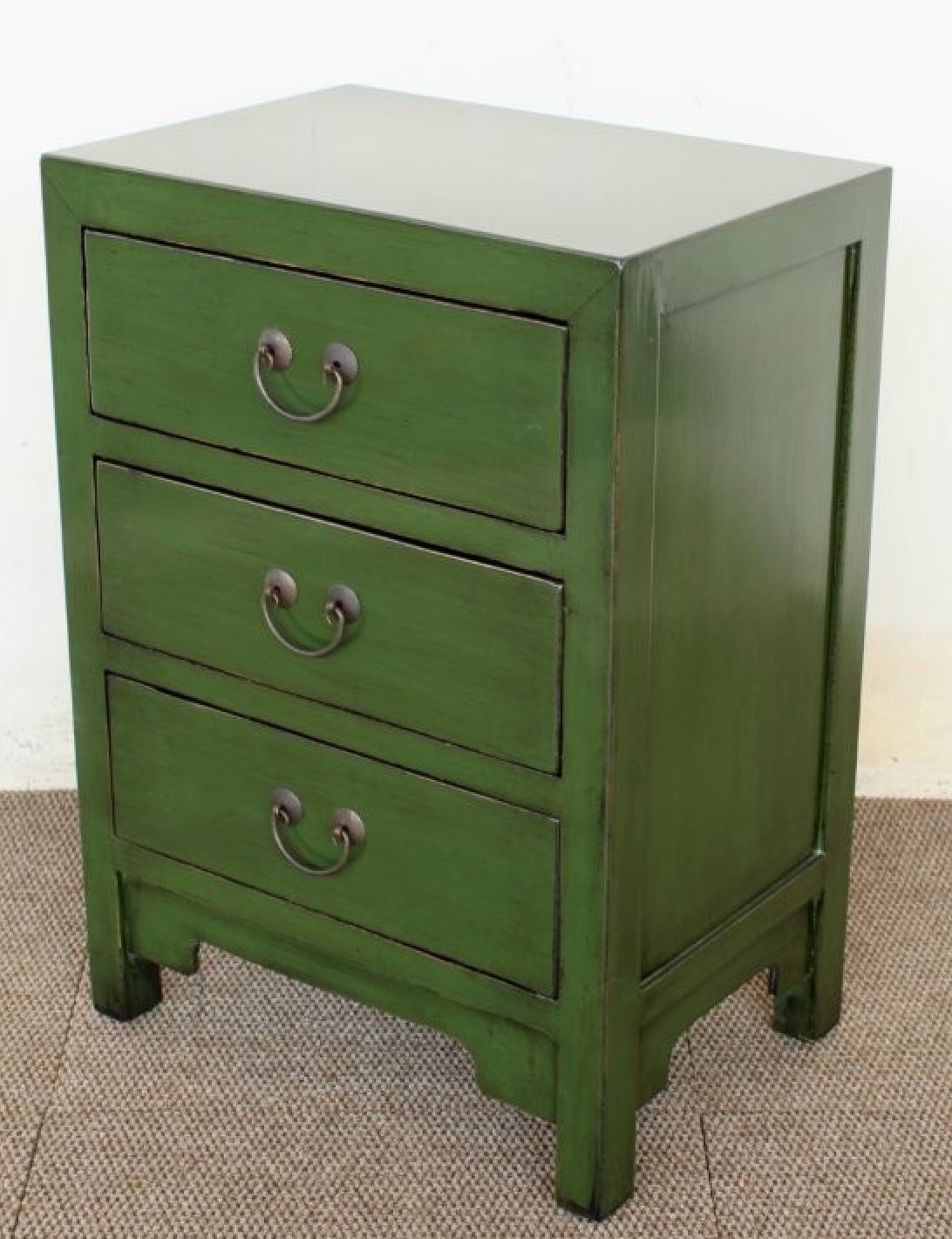 GREEN 3 DRAWER BEDSIDE TABLE