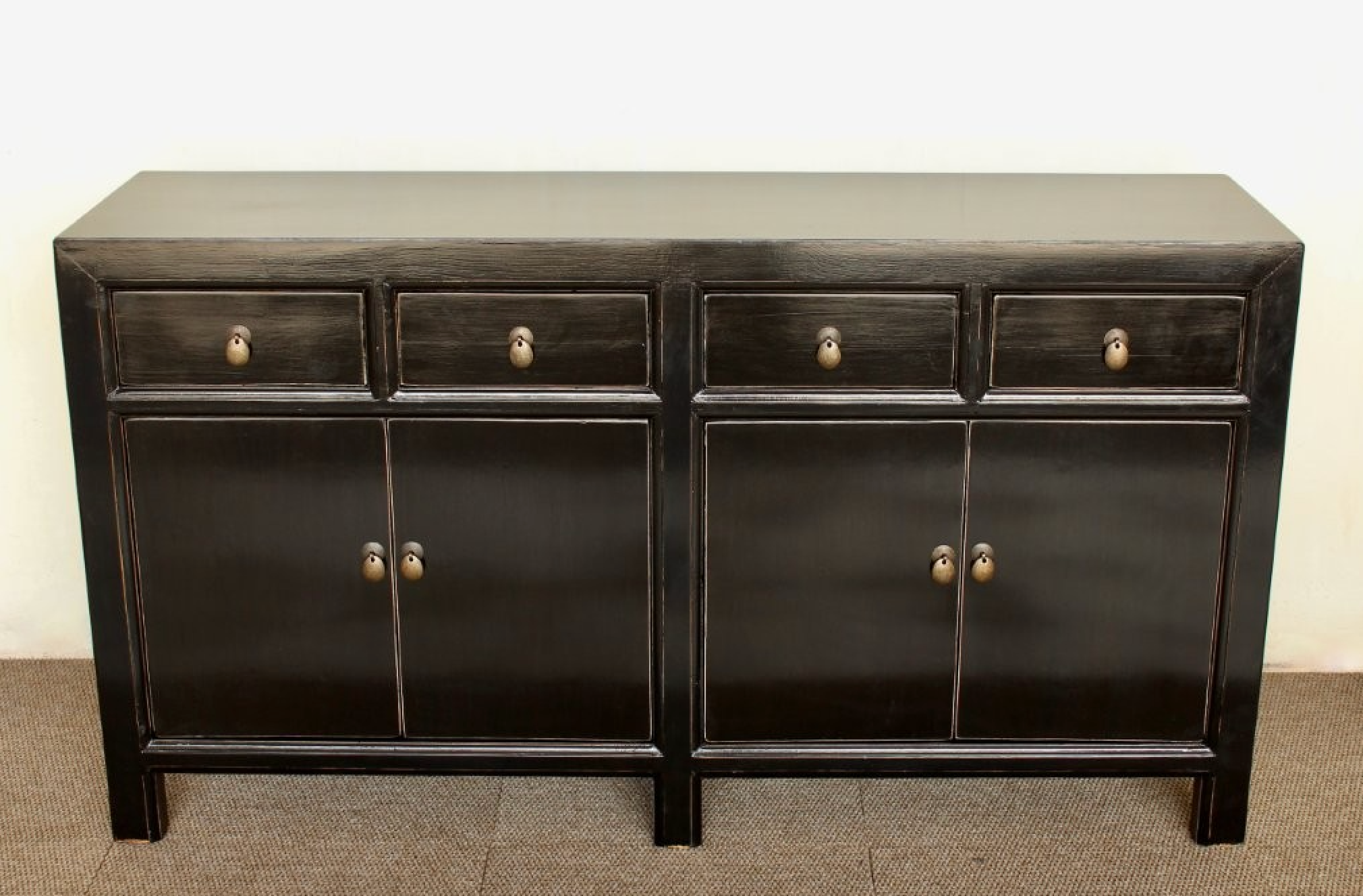 BLACK 4 DOOR 4 DRAWER BUFFET CUPBOARD