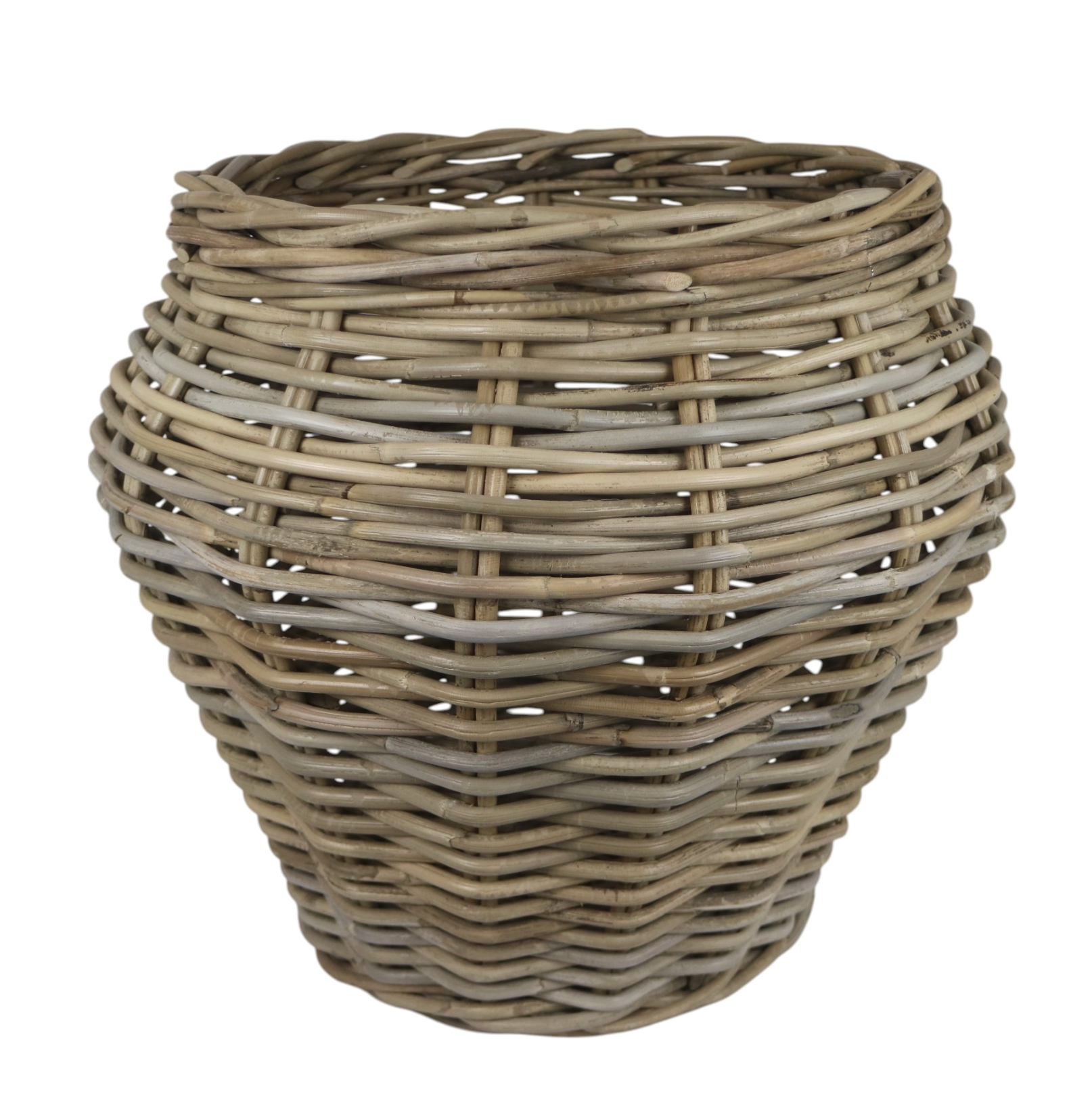 RATTAN THICK PEAR SHAPE BASKET SMALL GREY