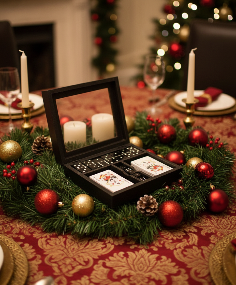 Cards and Dominoes Game Set in Black Box