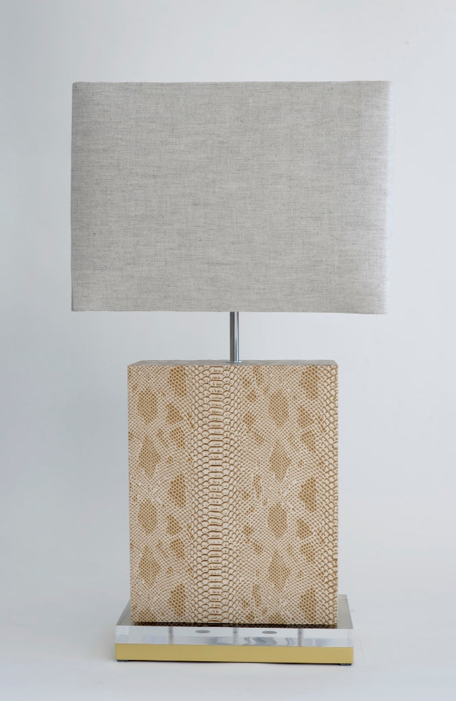 Snake PU block lamp with Linen Square Shade