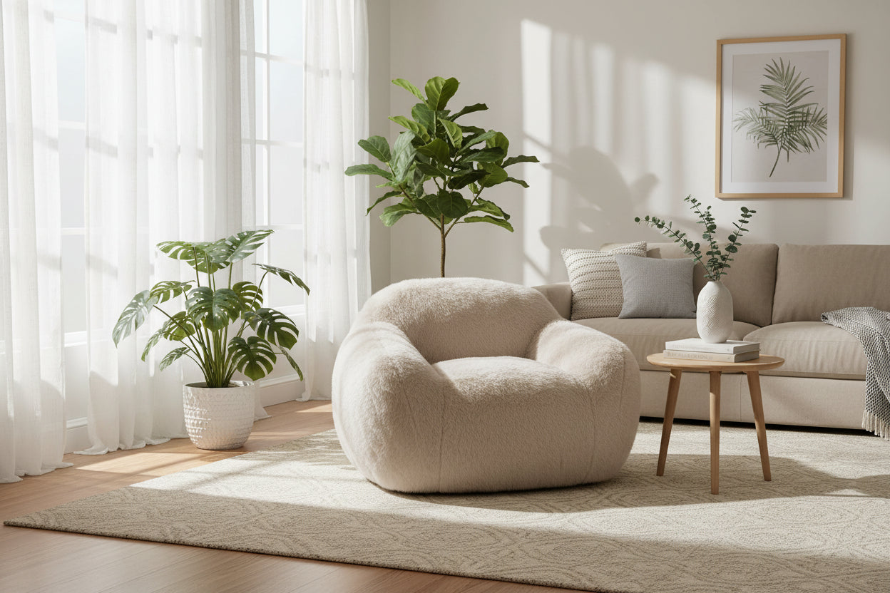 Beige fur chair on a white background