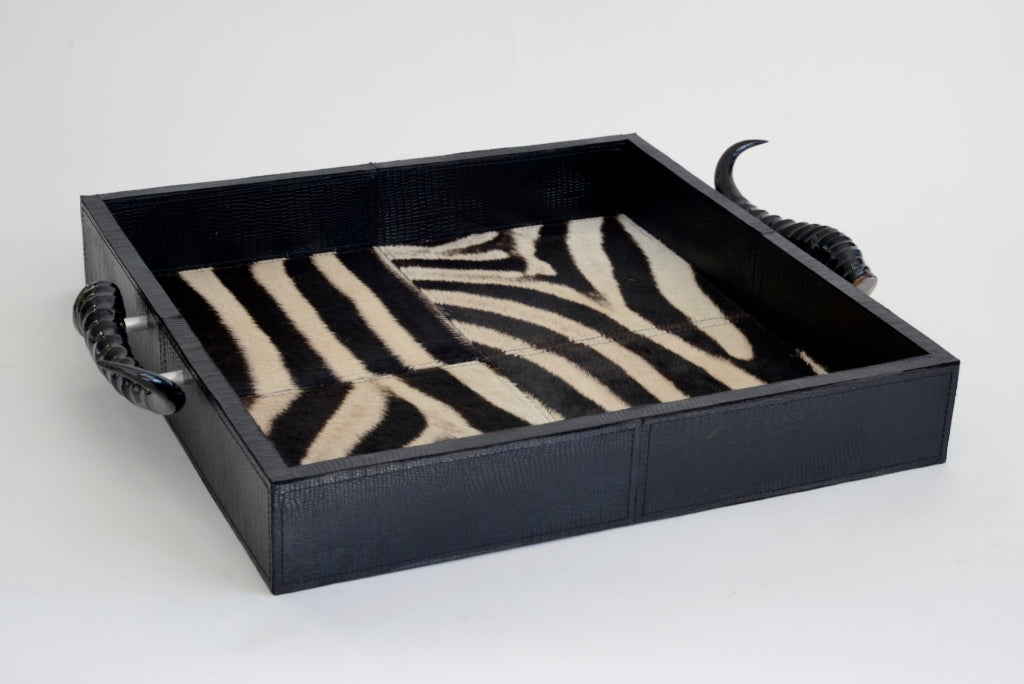 Square zebra inlay tray with springbok handles