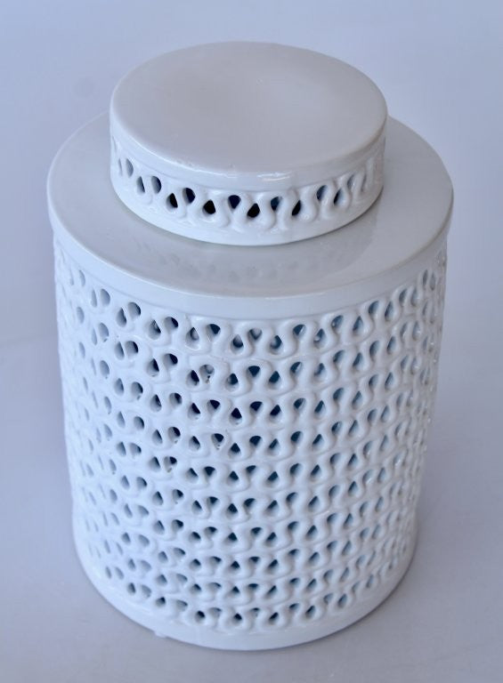 Tall White Cut Out Round Jar