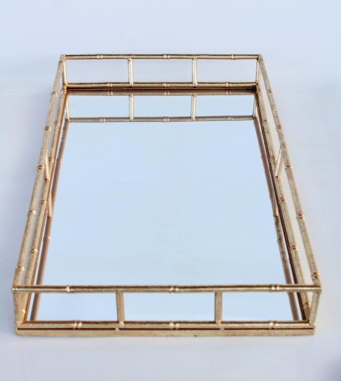 Gold Bamboo Metal Mirror Tray