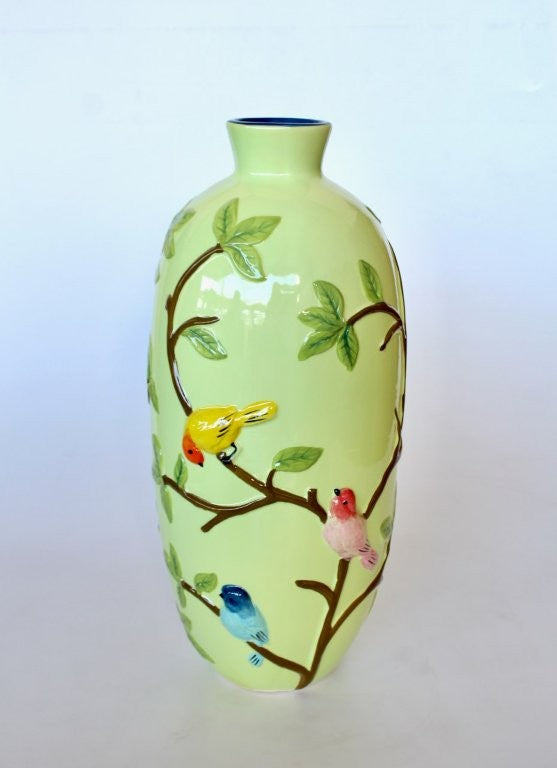 EXTRA TALL GREEN BIRD VASE