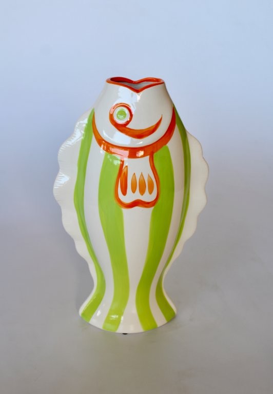 Extra Large Orange and Green Striped Fish Jug