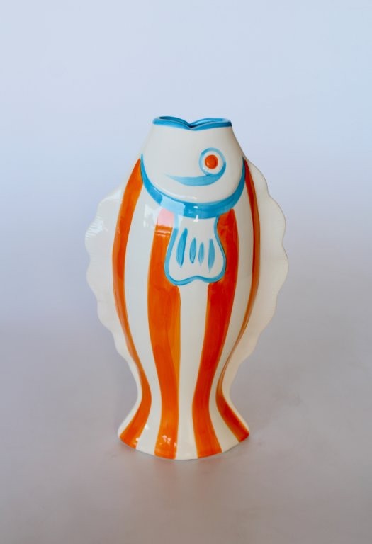 Extra Large Blue and Orange Striped Fish Jug