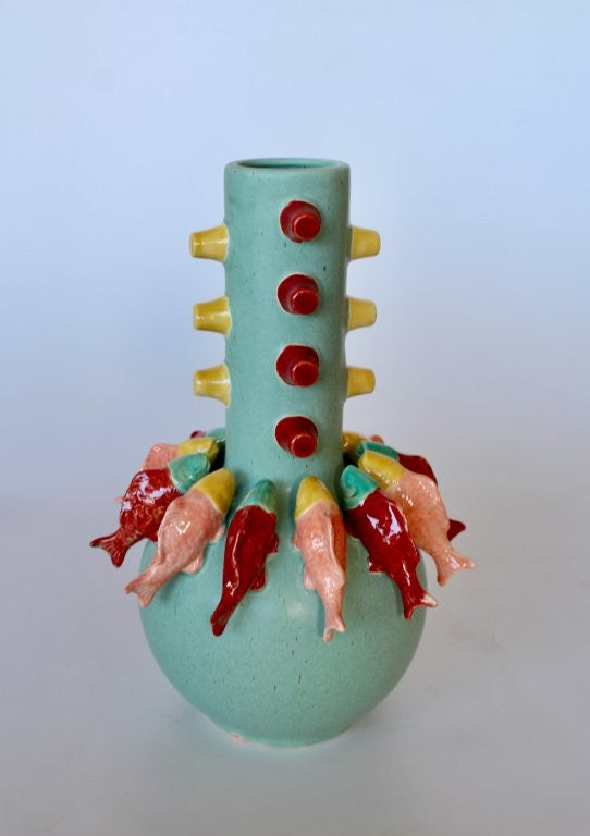 Green Multi-Colour Fish Vase