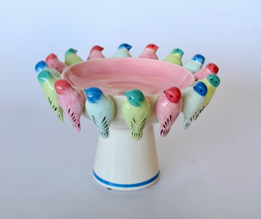 Multi-Colour Bird Bowl on Foot