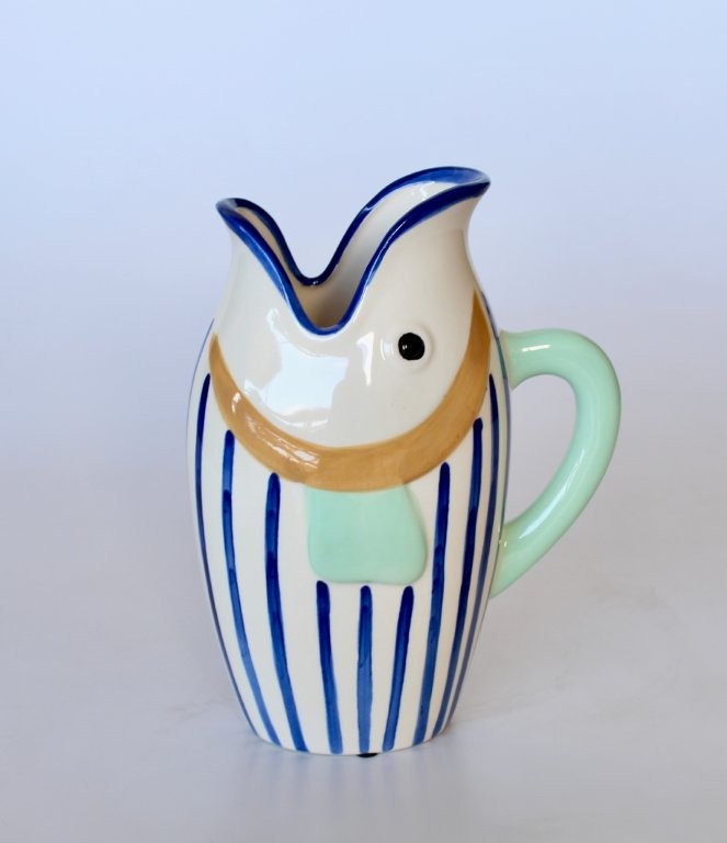 Aqua and Blue Stripe Fish Jug